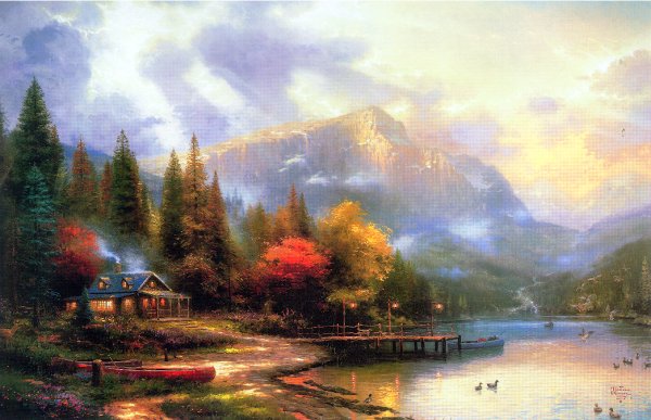 (image for) Handmade Oil painting for home canvas, oil painting framed canvas for living room Thomas Kinkade's painting,No.84